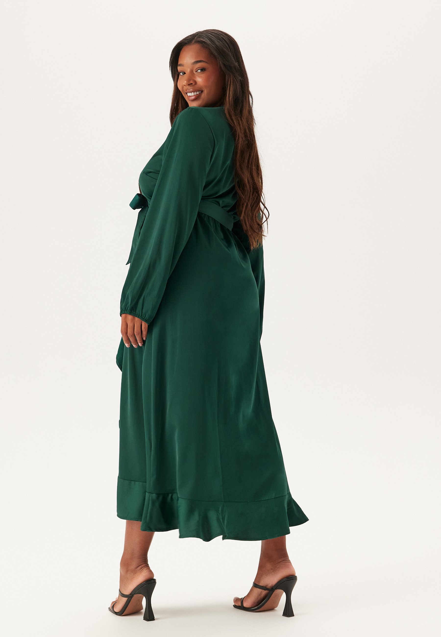 Wrap L/S Satin Maxi Dress 5