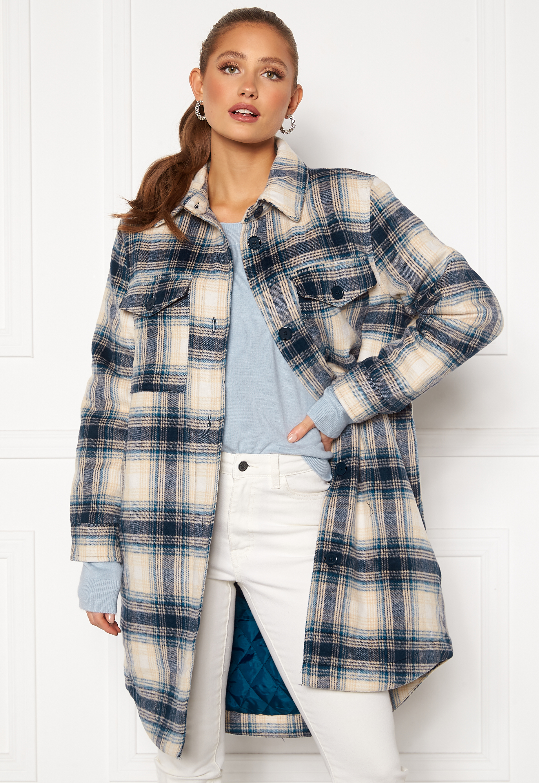 Long Check Shirt Jacket