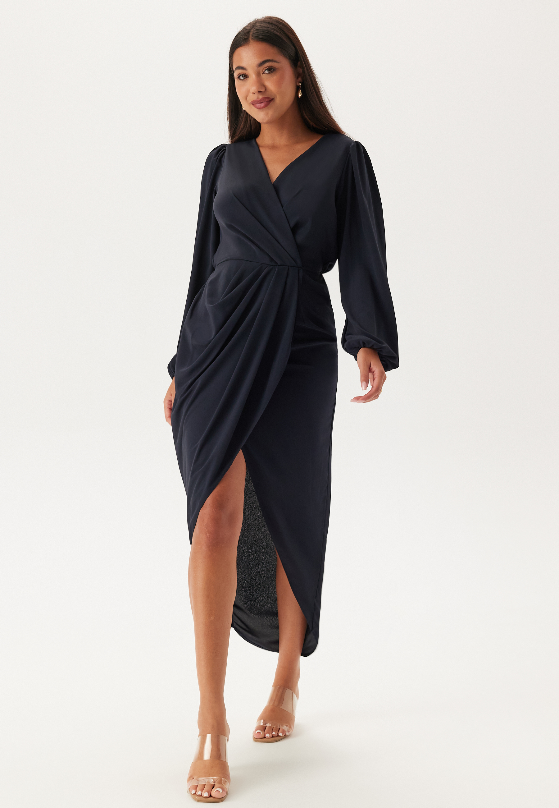 Image of Balloon Sleeve Wrap Front Maxi Dress