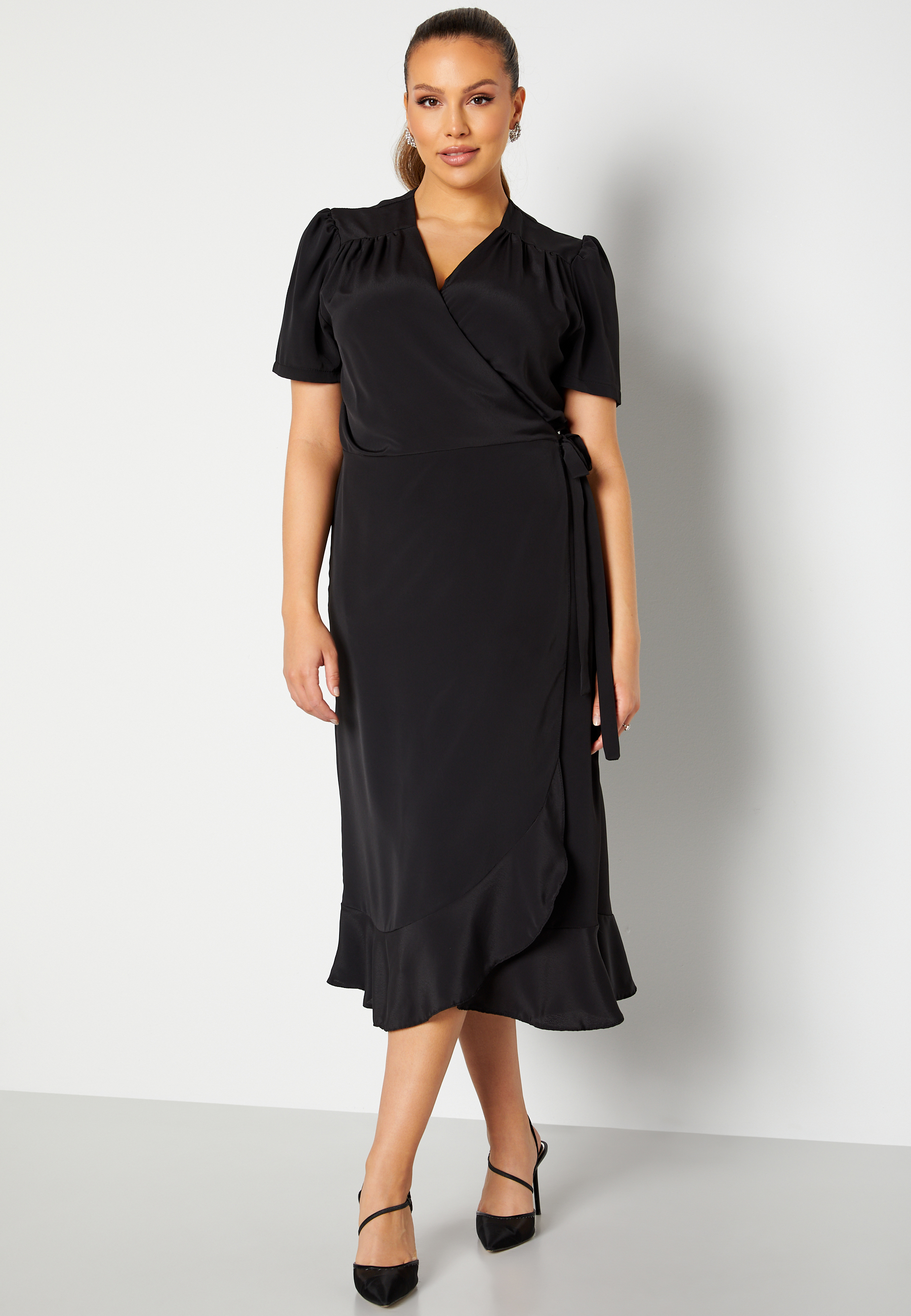 Short Sleeve Wrap Frill Curve Dress