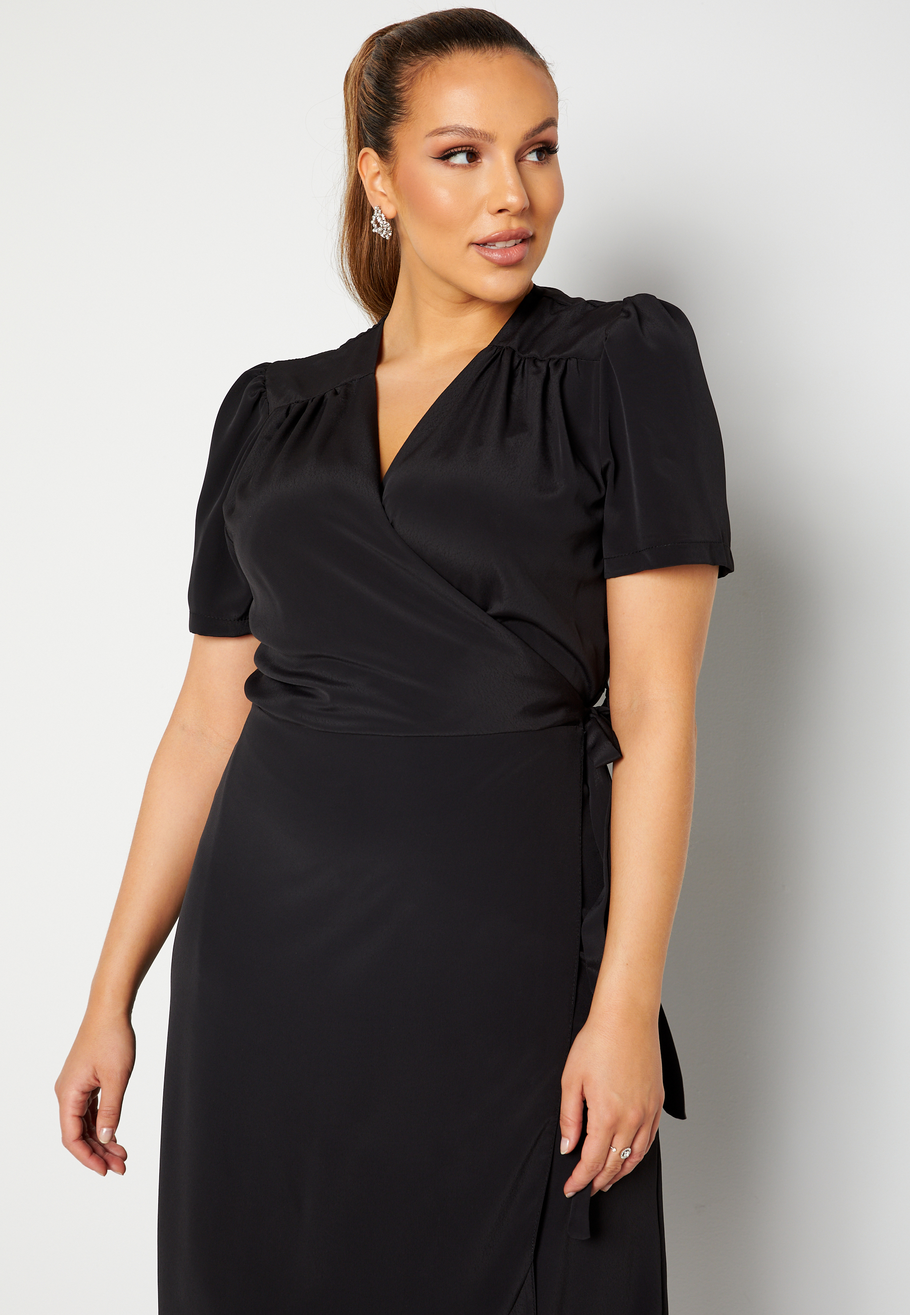 Short Sleeve Wrap Frill Curve Dress 2