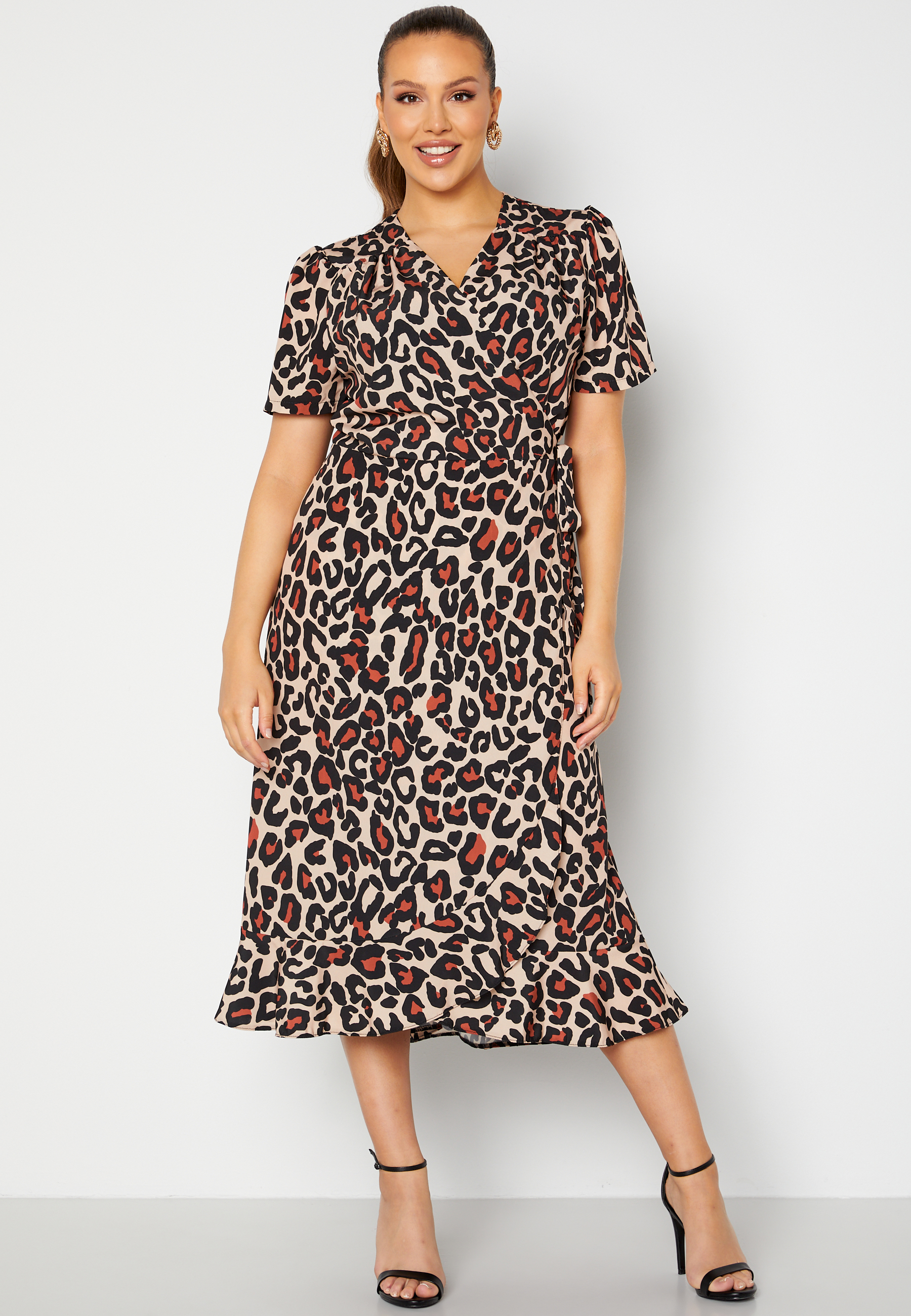 Short Sleeve Wrap Frill Curve Dress