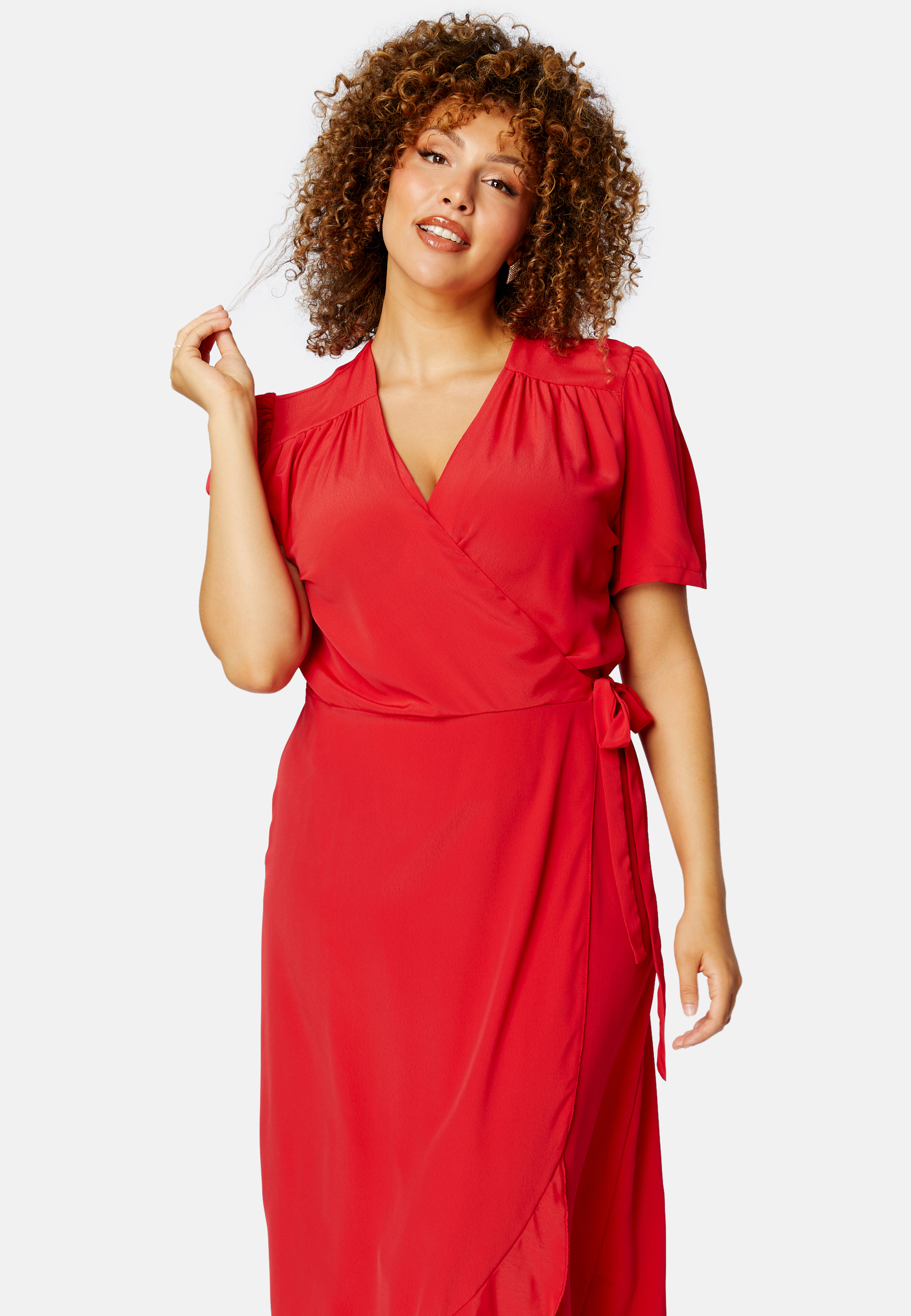 Short Sleeve Wrap Frill Curve Dress 2
