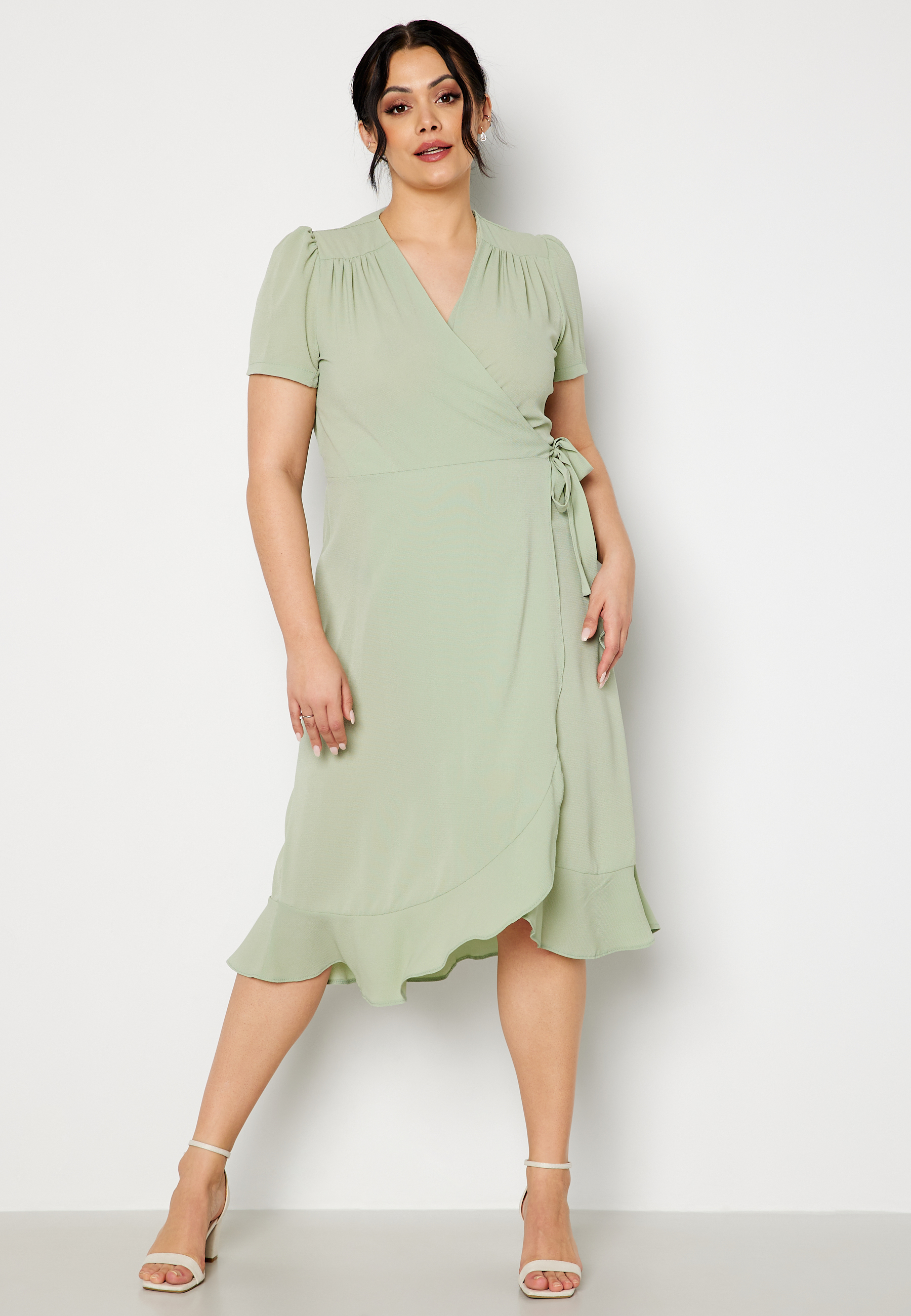 Short Sleeve Wrap Frill Curve Dress