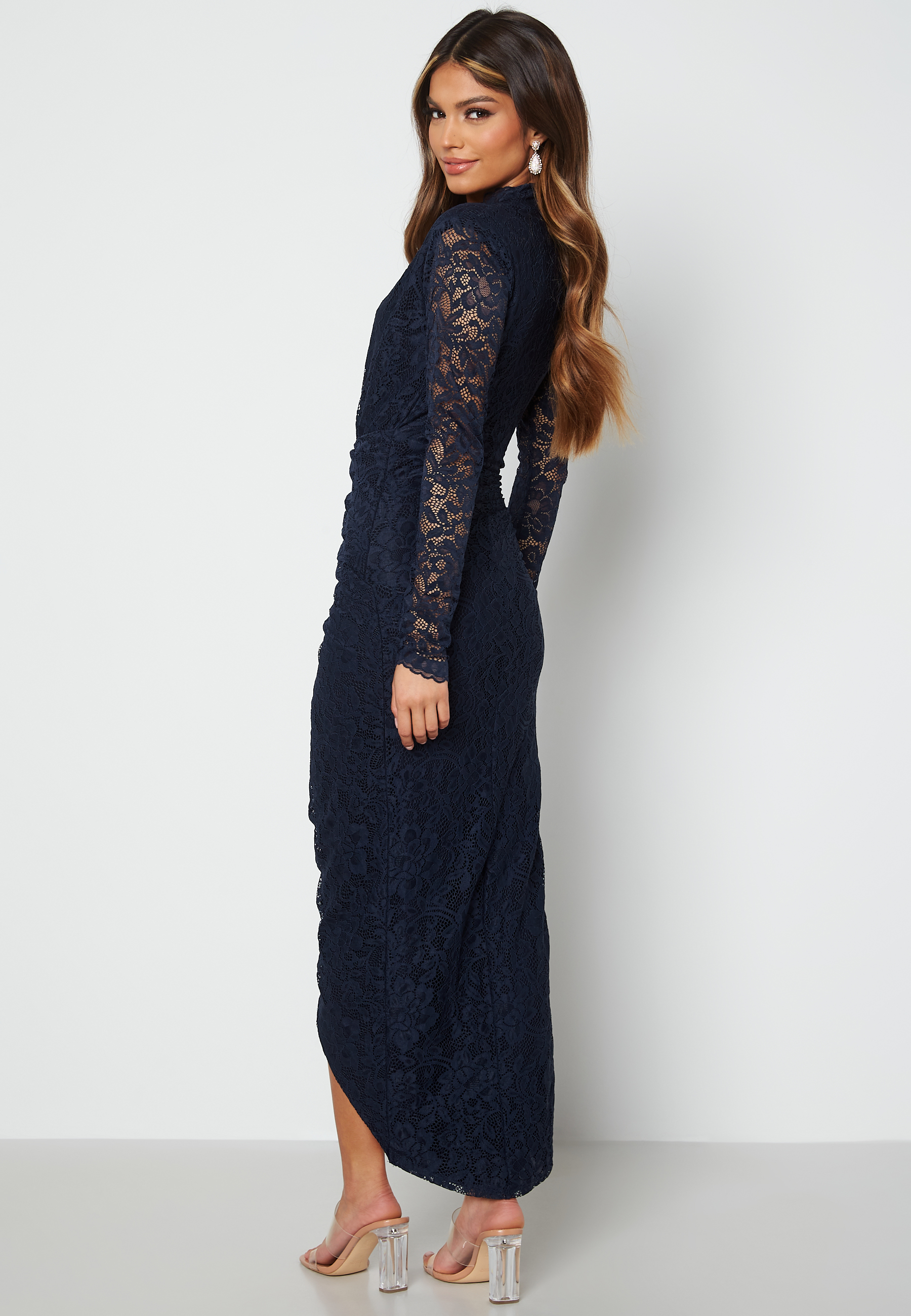 Lace Long Sleeve Rouch Dress 2