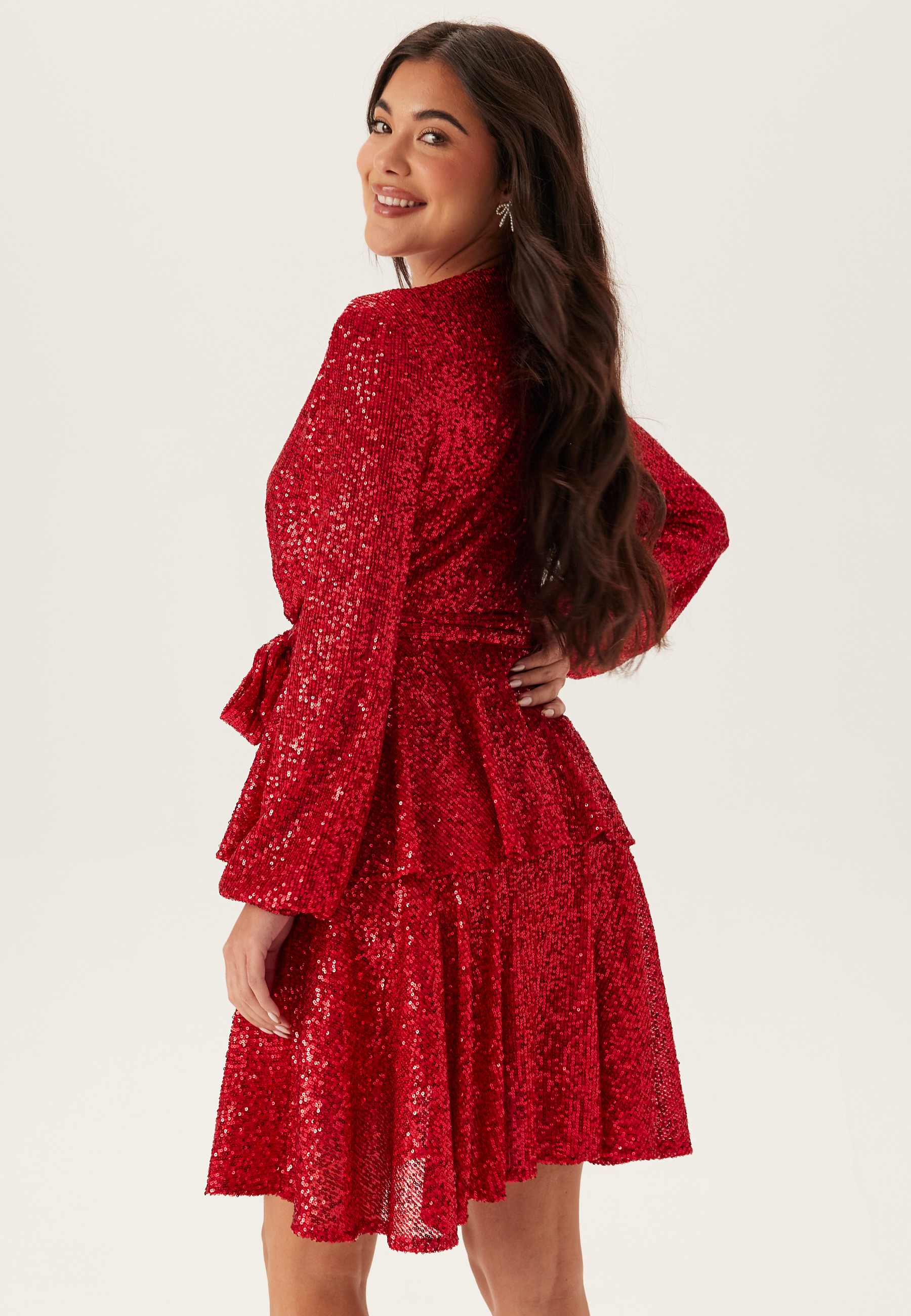 Sequin Deep V Ruffle Skater Dress 6