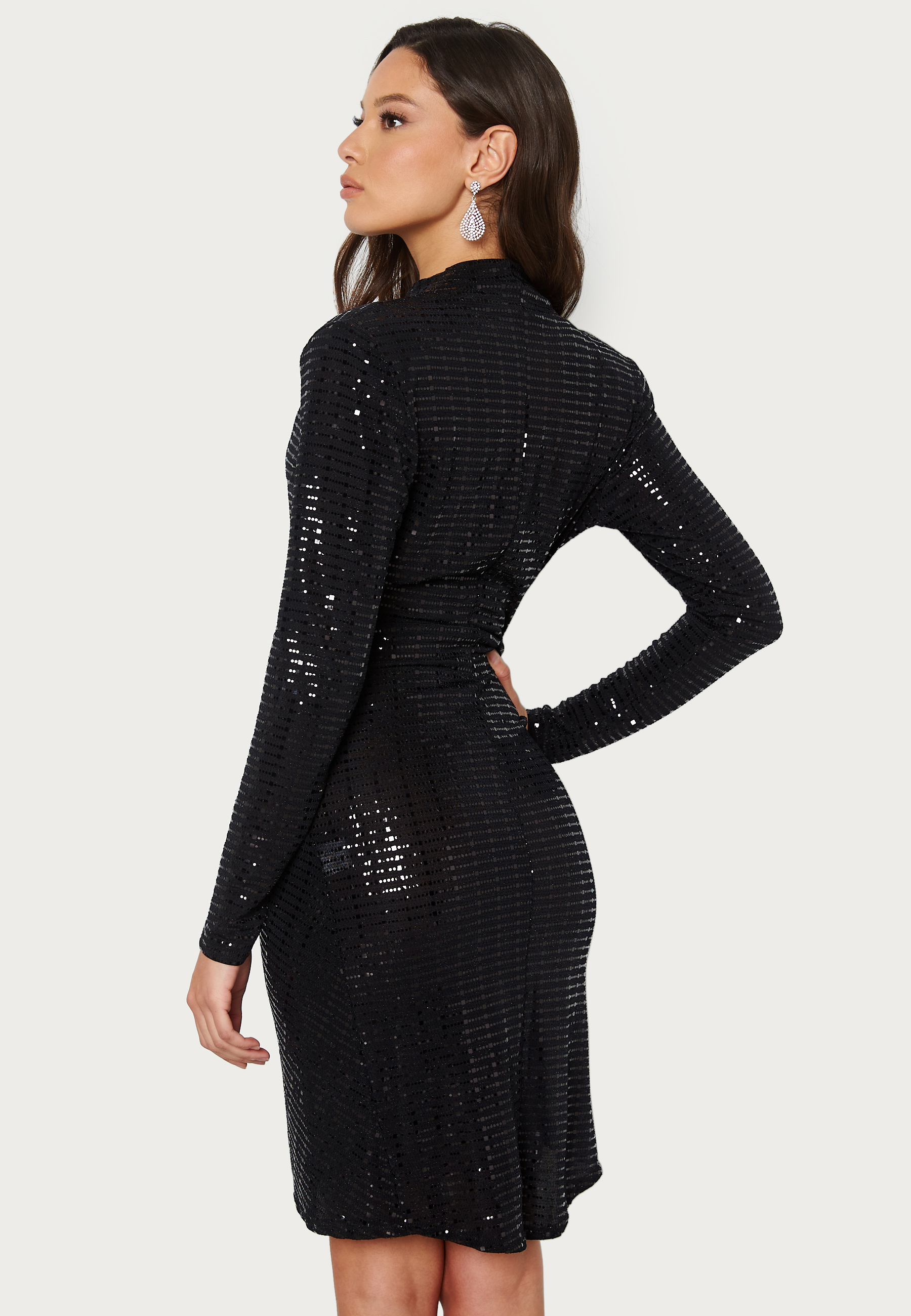 Sequin Long Sleeve Rouch Mini Dress 3