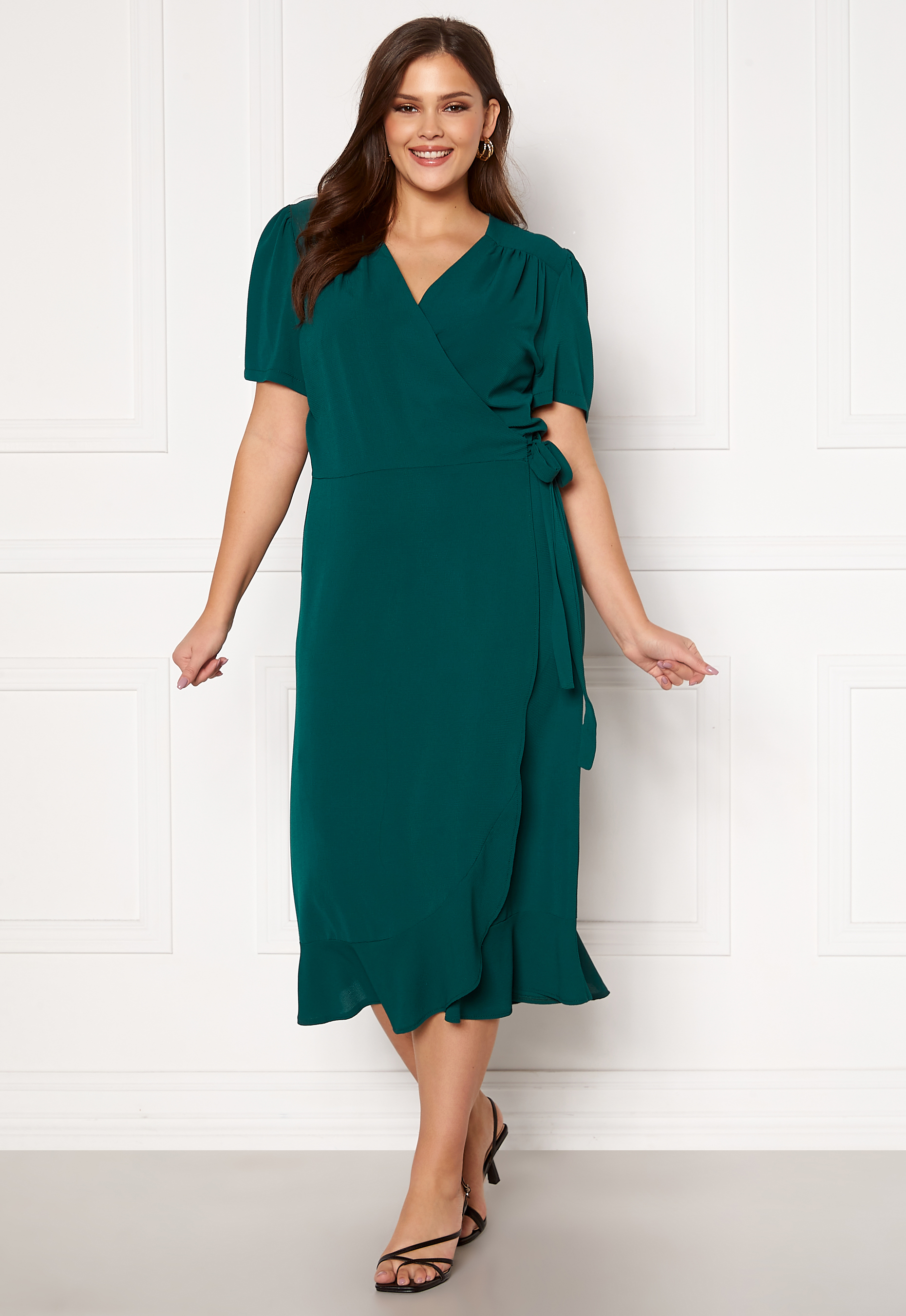 Short Sleeve Wrap Frill Curve Dress