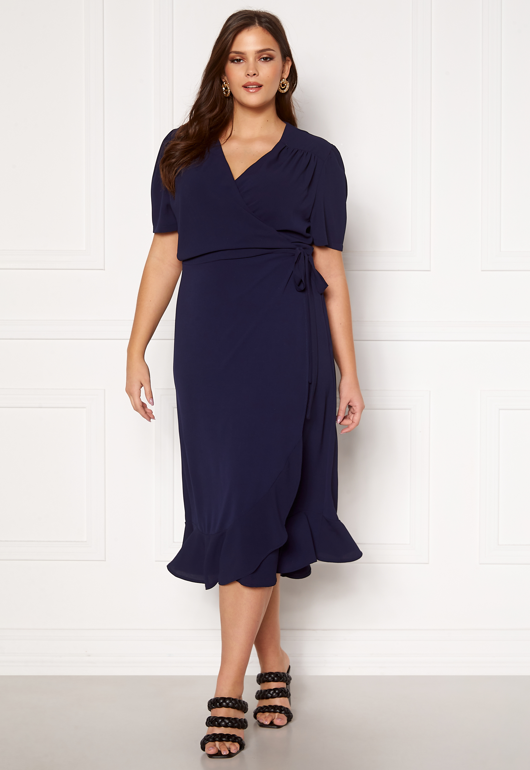 Short Sleeve Wrap Frill Curve Dress