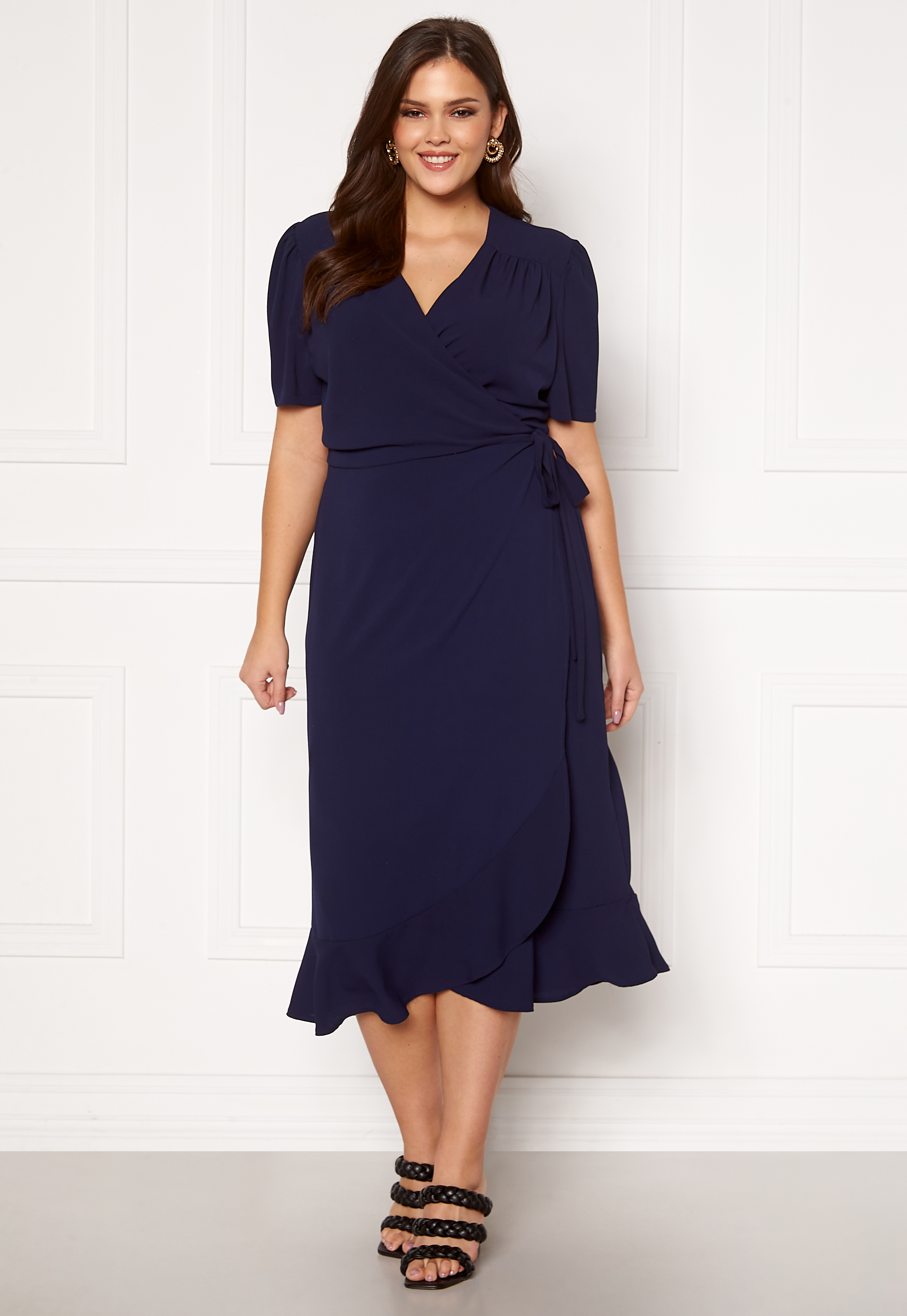 Short Sleeve Wrap Frill Curve Dress 2