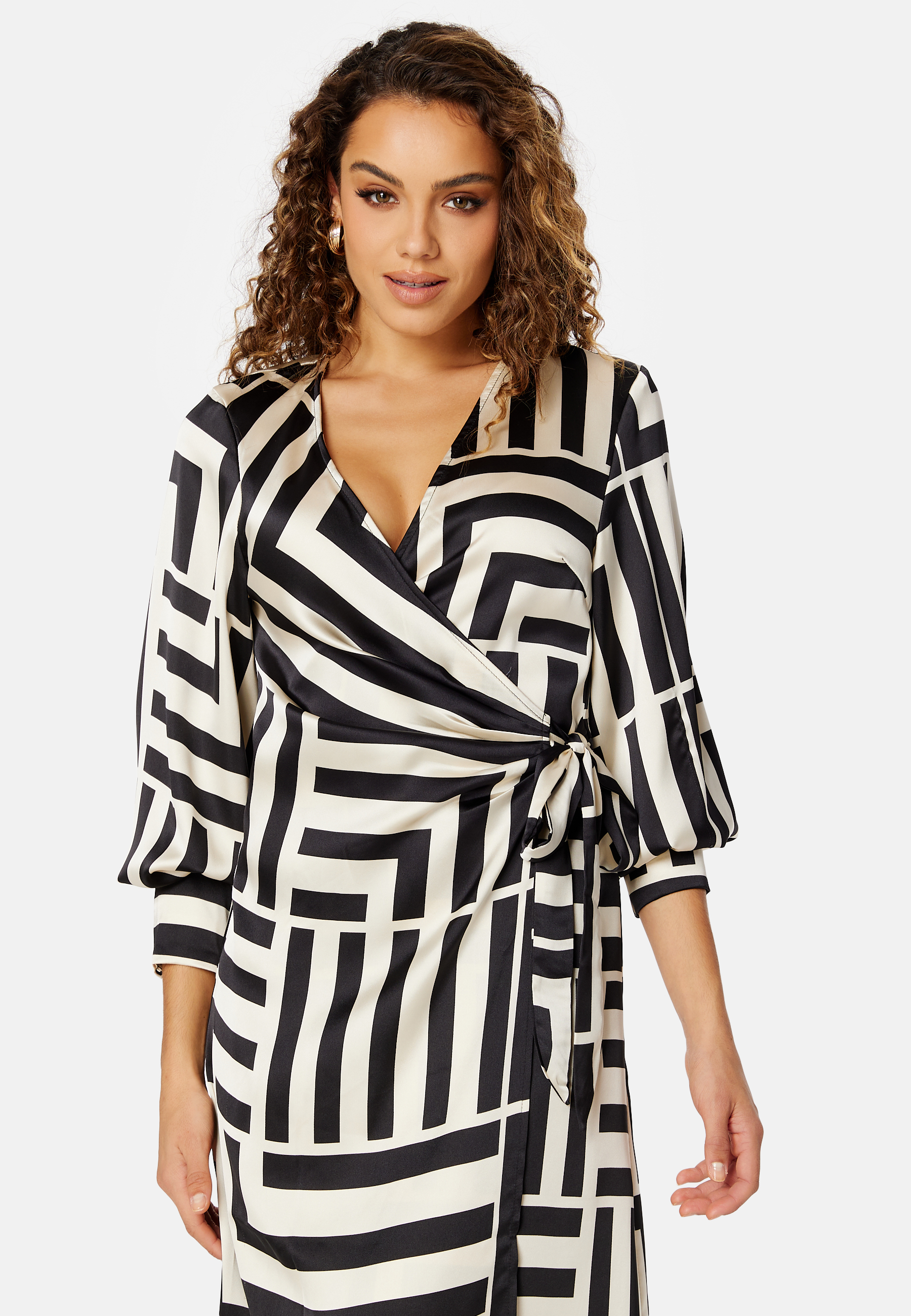 Sateen AOP L/S Wrap Dress 3