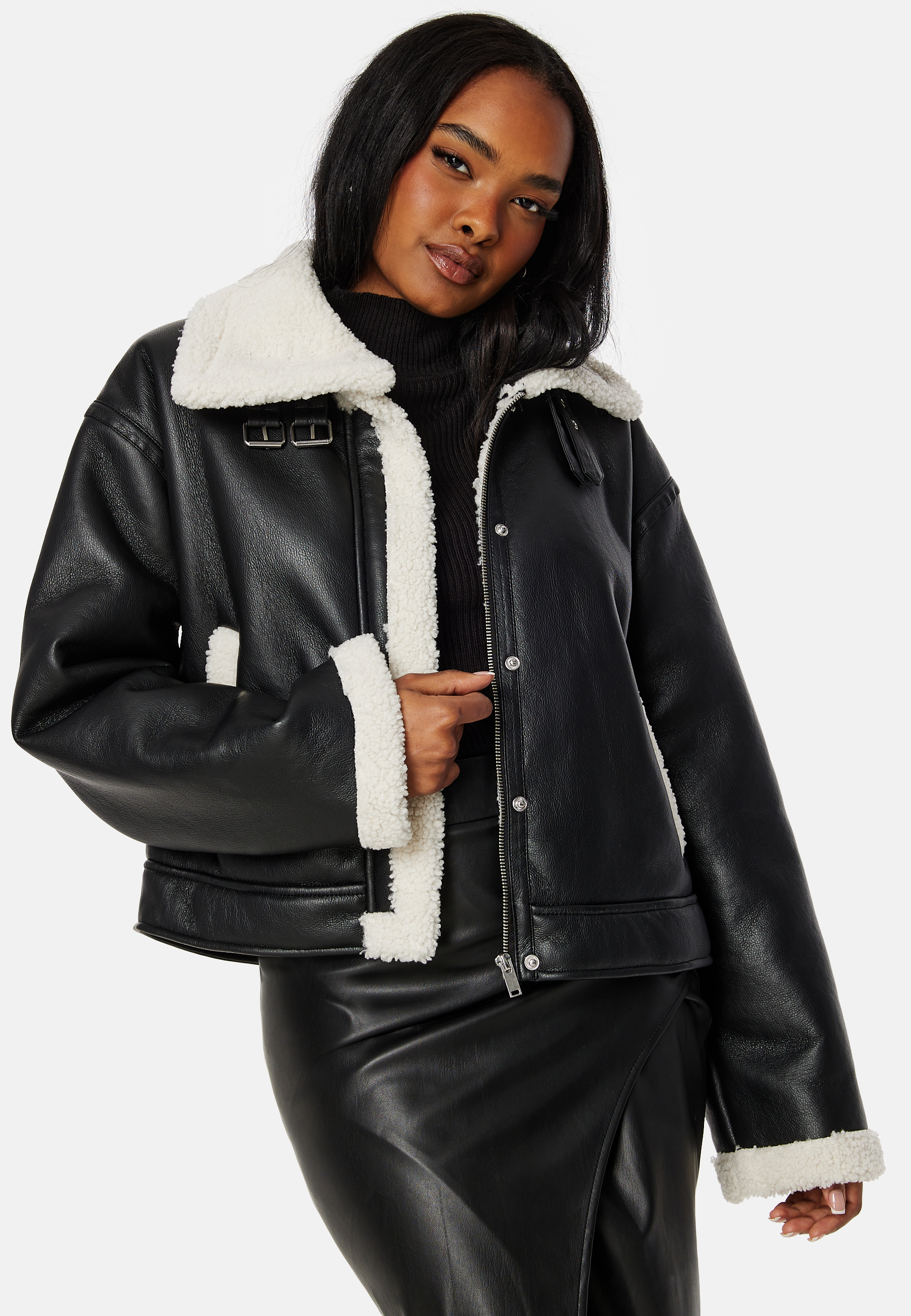 Janelle Short PU Jacket W Fake Fur