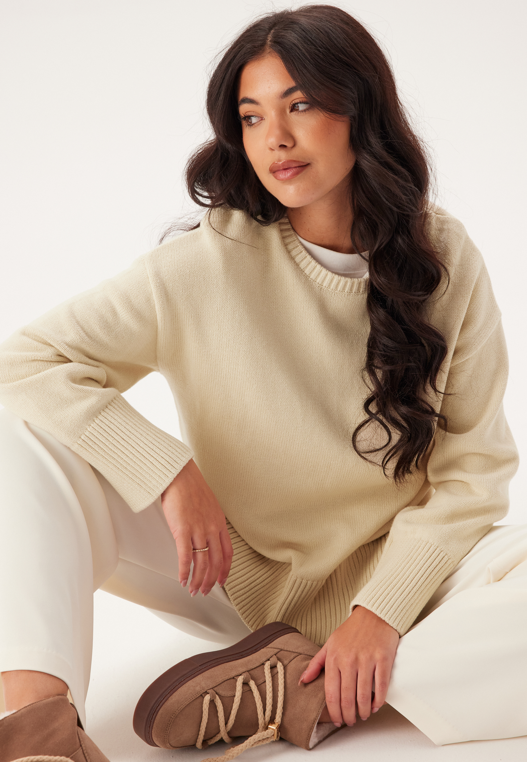 Pcava Ls O-neck Slit Knit