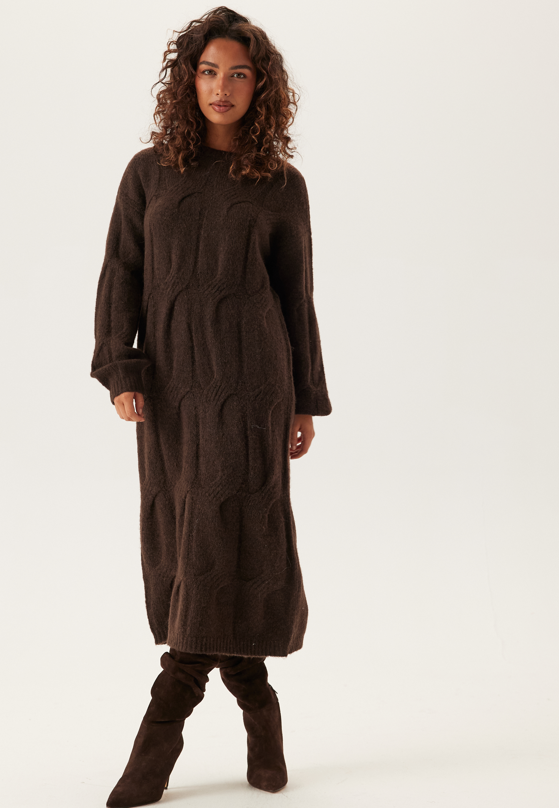 Pcjenna Ls Cable Knit Midi Dre