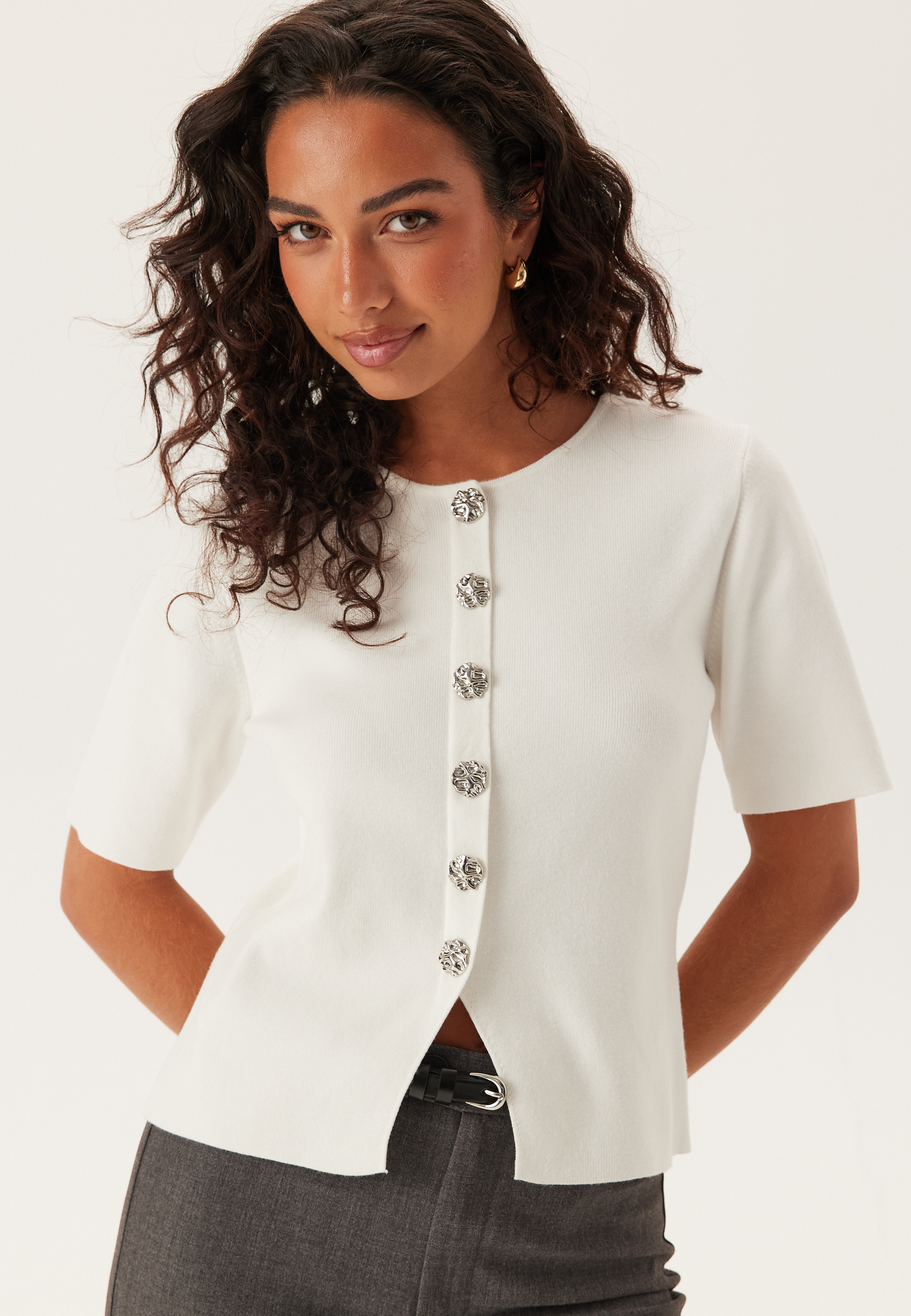 Pcmarie Ss O-neck Split Knit