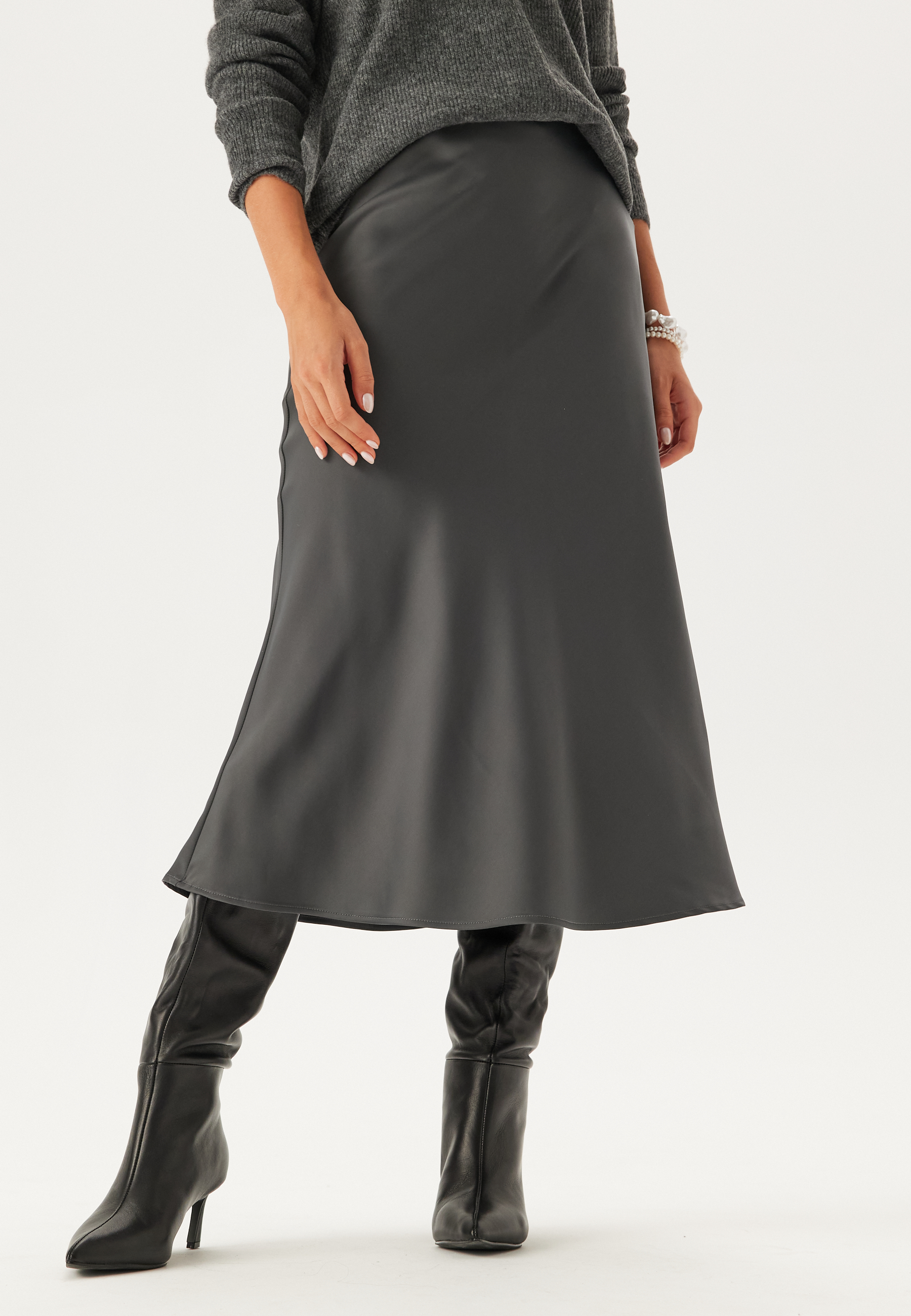 Produktfoto för Selected Femme - SLFLena HW Midi Skirt - Kjol - Volcanic Ash - 34