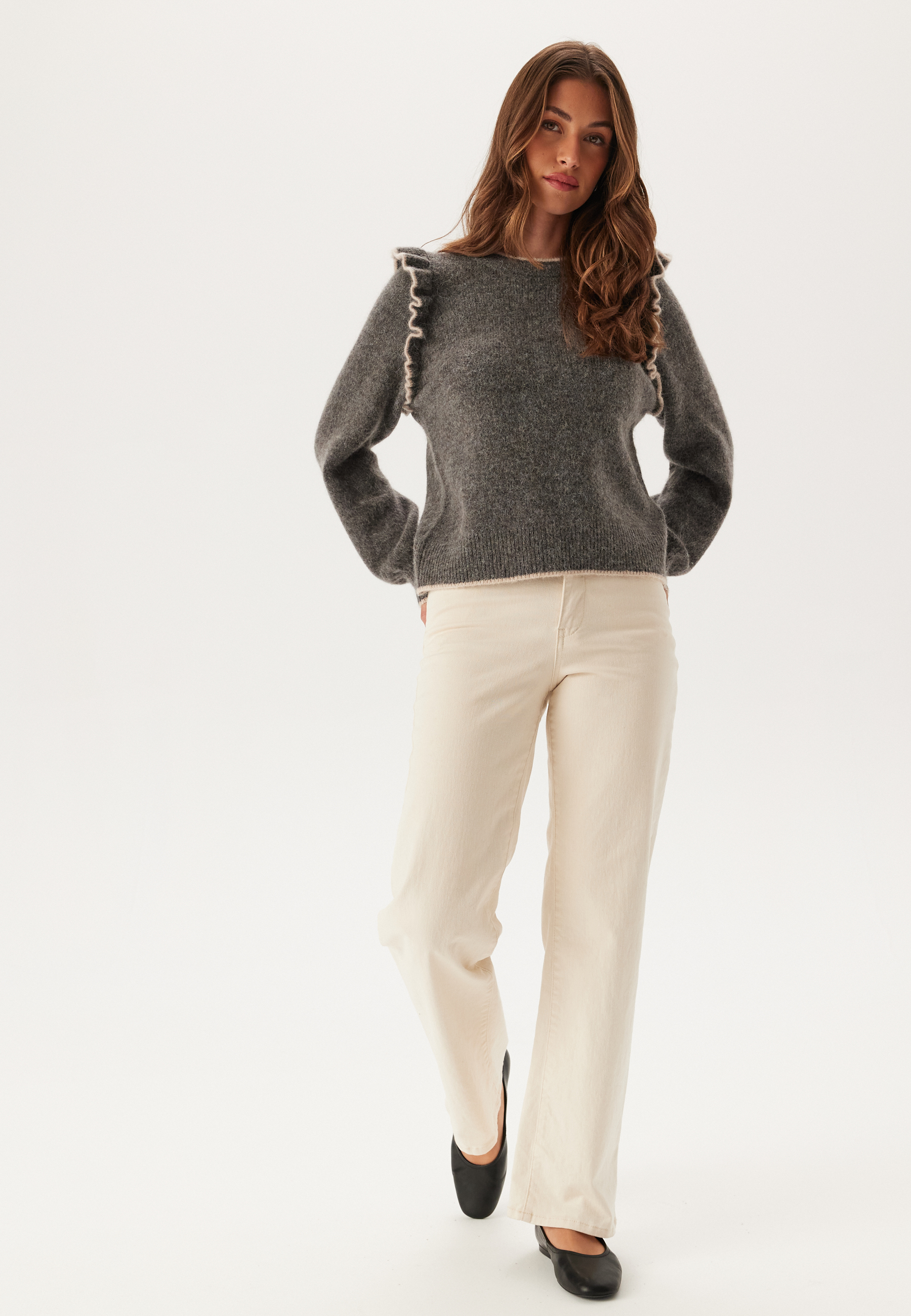 Slfalva Frills Ls Knit O-neck 2