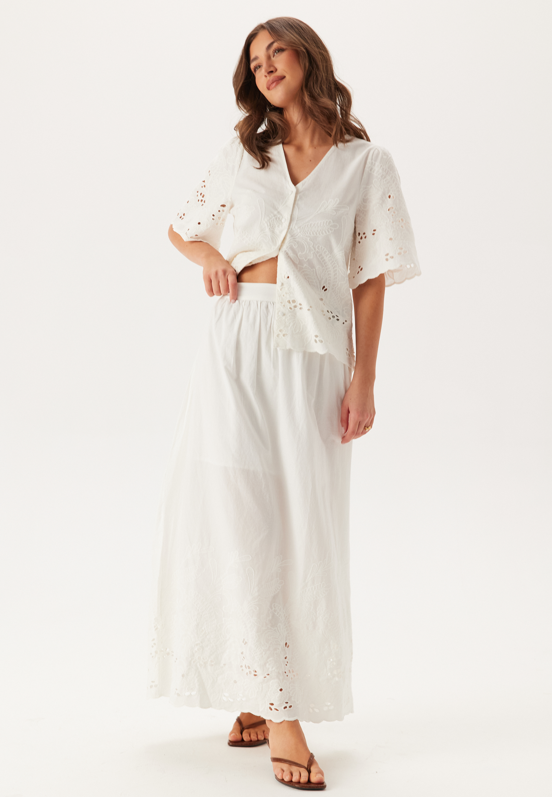 Produktfoto för Selected Femme - SLFDahlia HW Ankle Broderi Skirt - Kjol - Bright White - 34