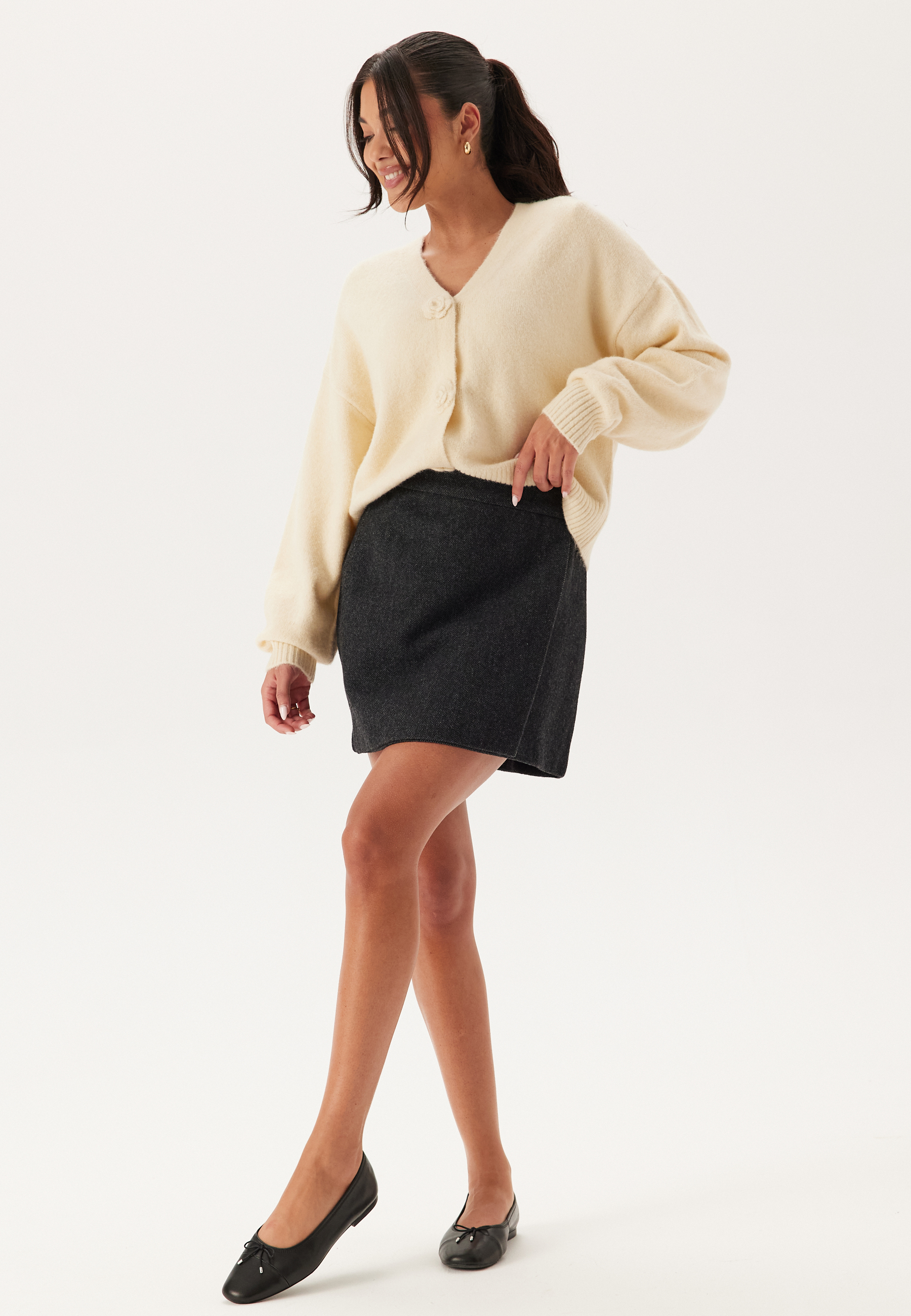 Produktfoto för Selected Femme - SLFLelou HW Mini Skirt - Kjol - Dark Grey Herringbone - 34