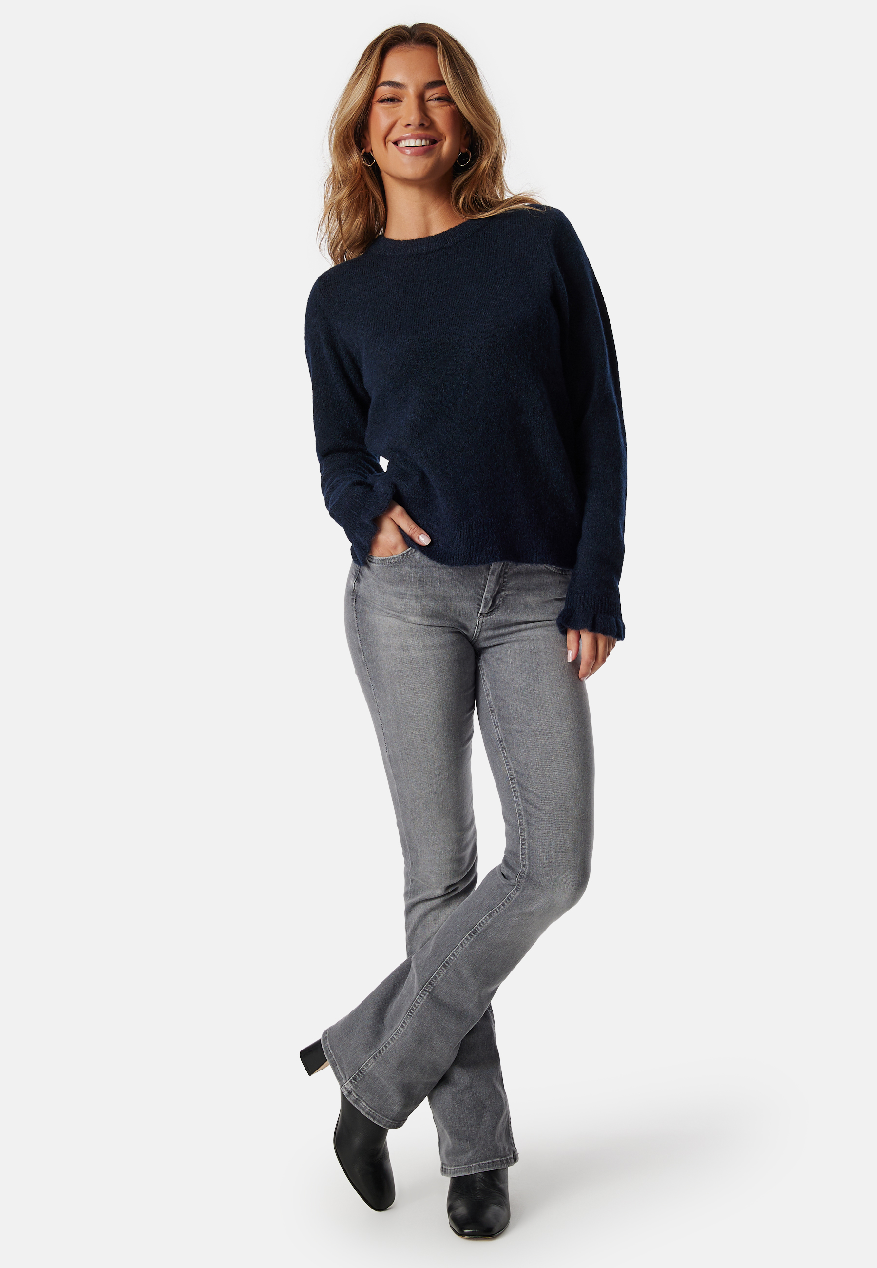 Alternativ bild 1 för SELECTED FEMME Slflulu Ls Knit Frill Cuff O_x Dark Sapphire Deatil:melange XS