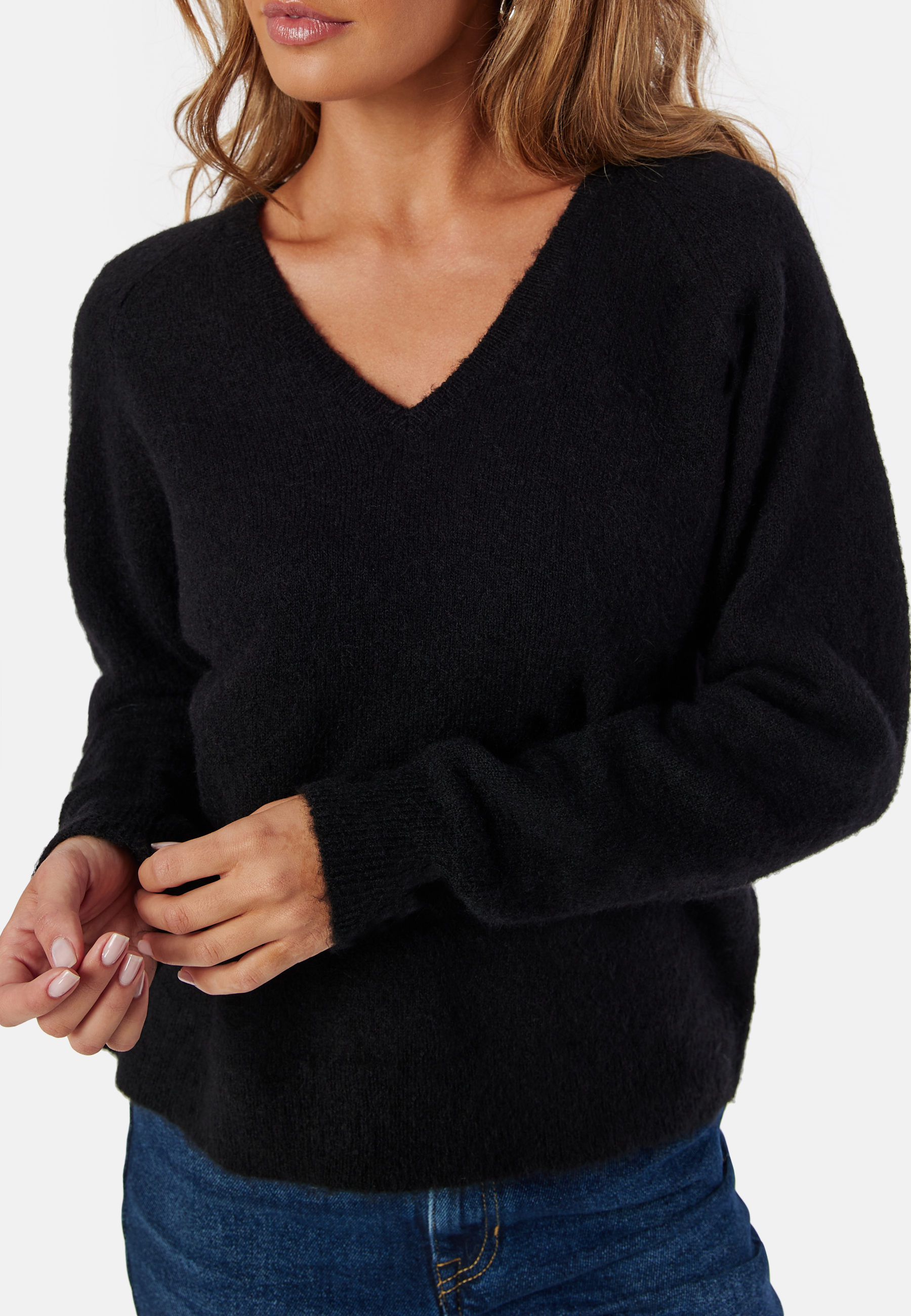Slflulu New Ls Knit V-neck B 3