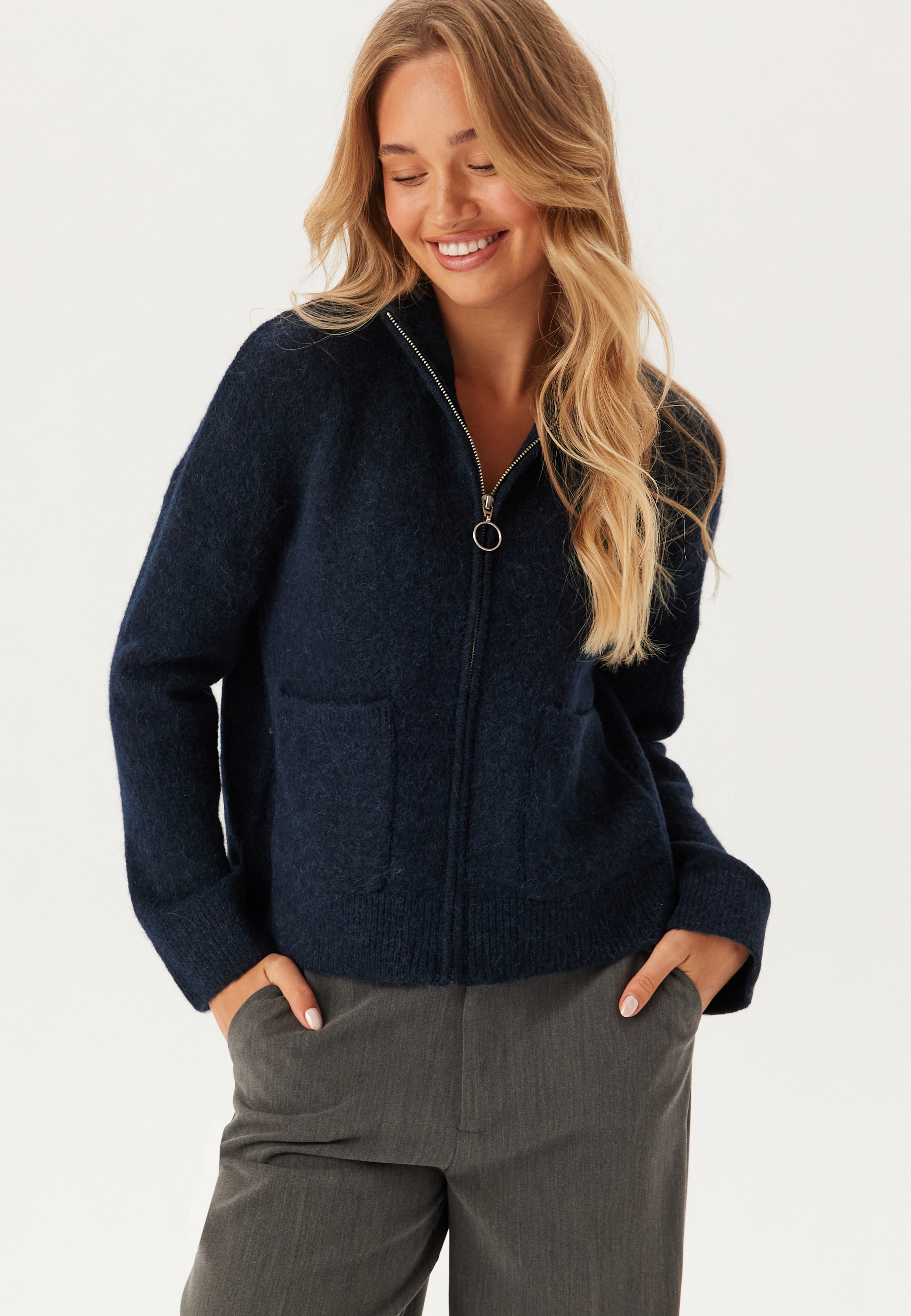 Selected Femme Sia Knit Zipper Cardigan - Dark Sapphire