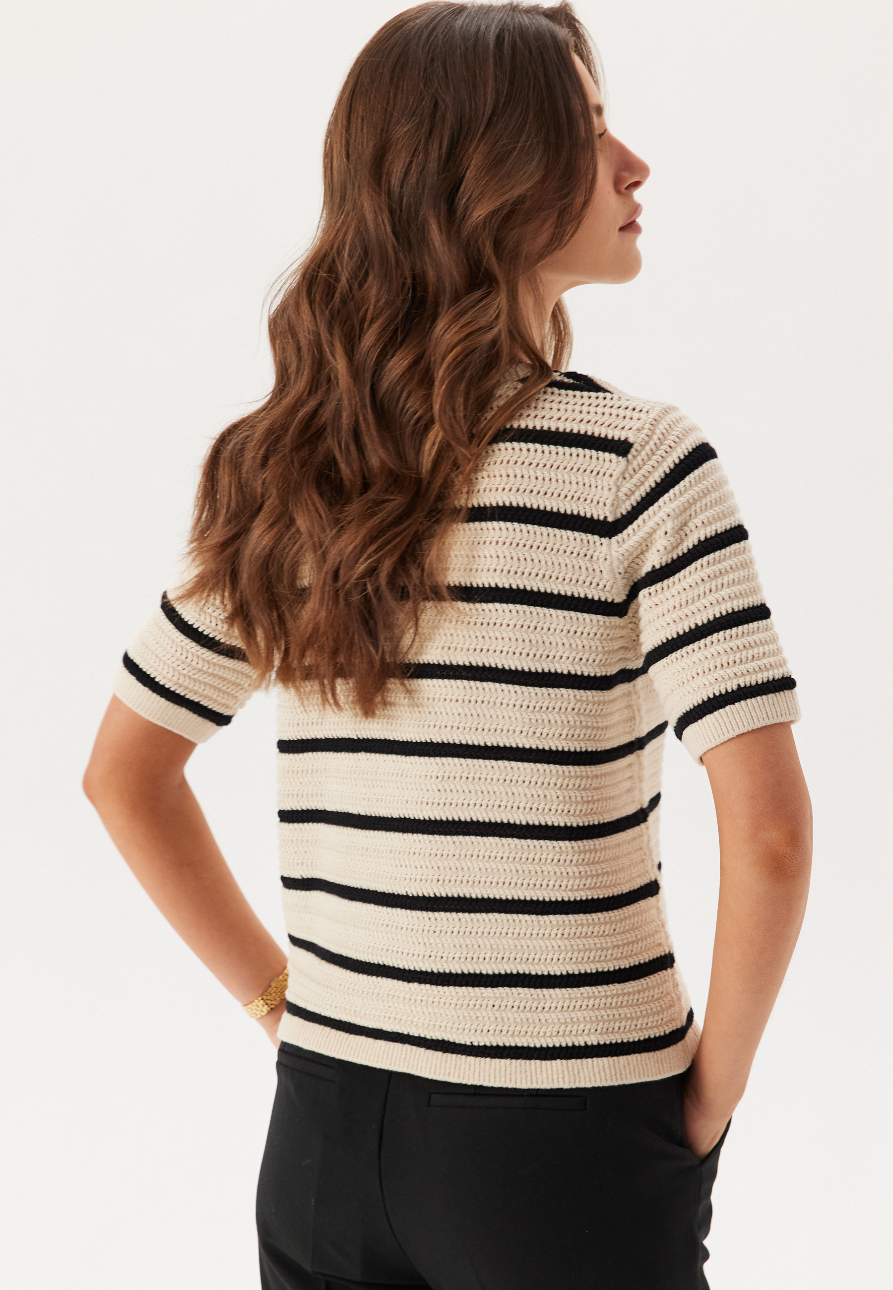 Alternativ bild 1 för Selected Femme - SLFVinna SS Structure Knit O-Neck NOOS - T-shirt - Birch/Black - XL