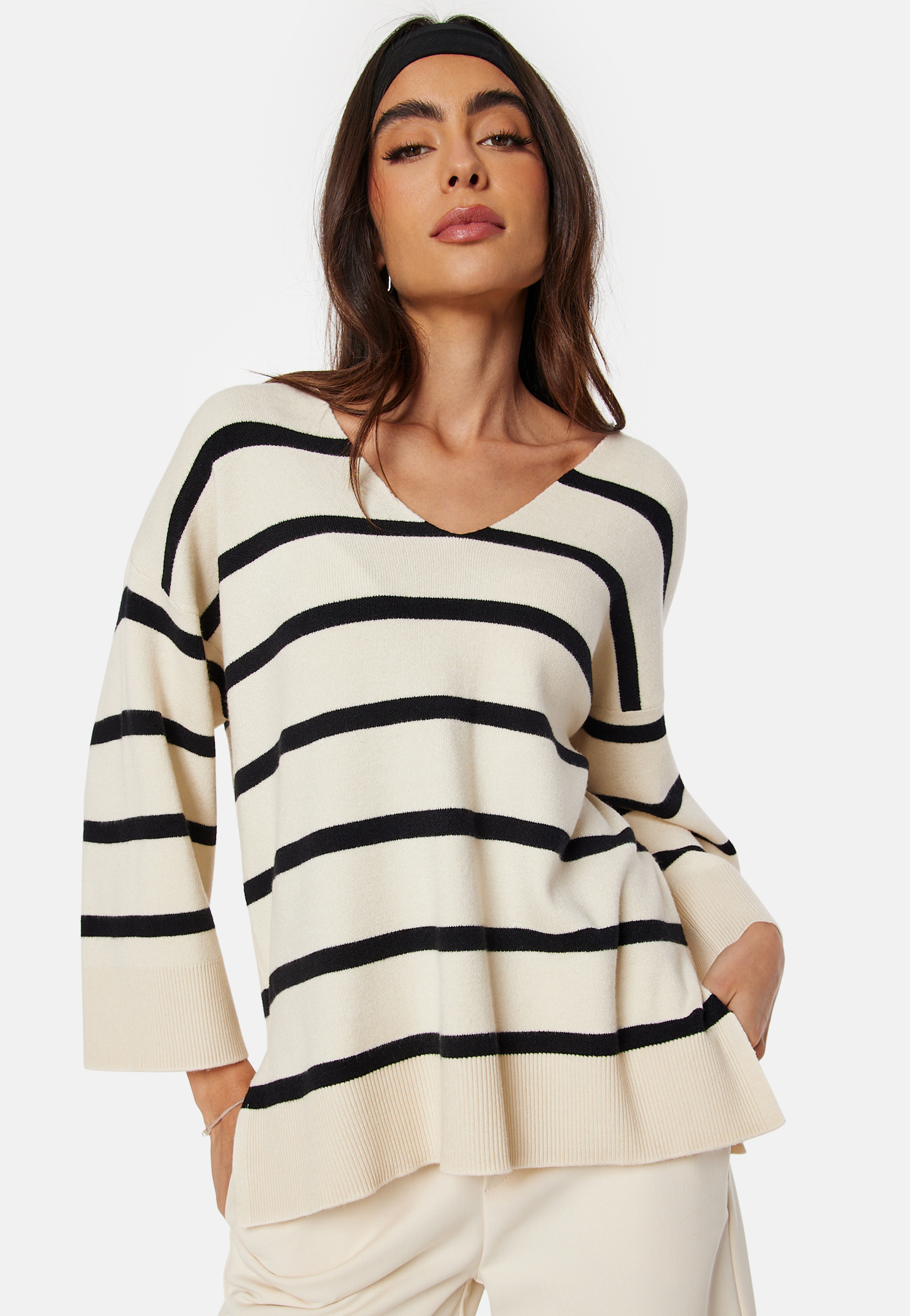 Vmsaba 3/4 V-neck stripe pullover