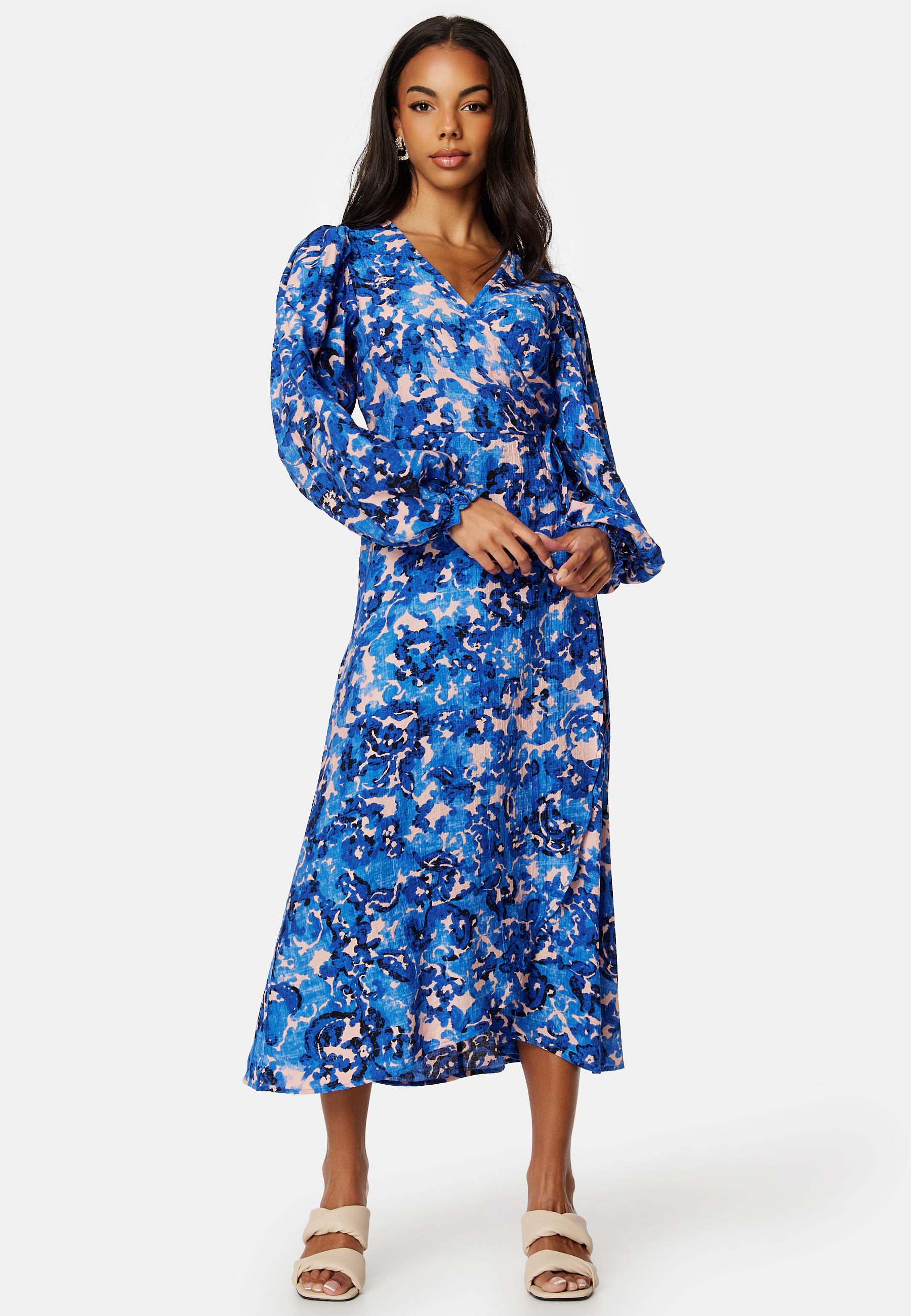 Elena Ira V-Neck 3/4 Midi Wrap Dress