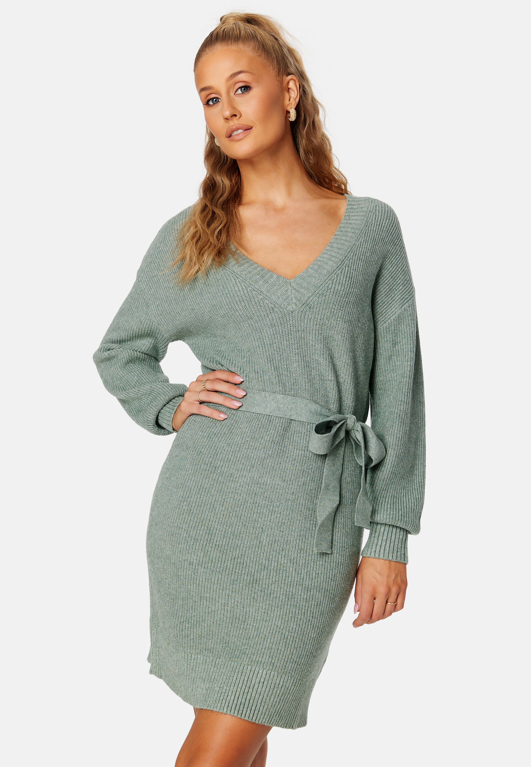 Ril V-Neck L/S Belt Knit Dress