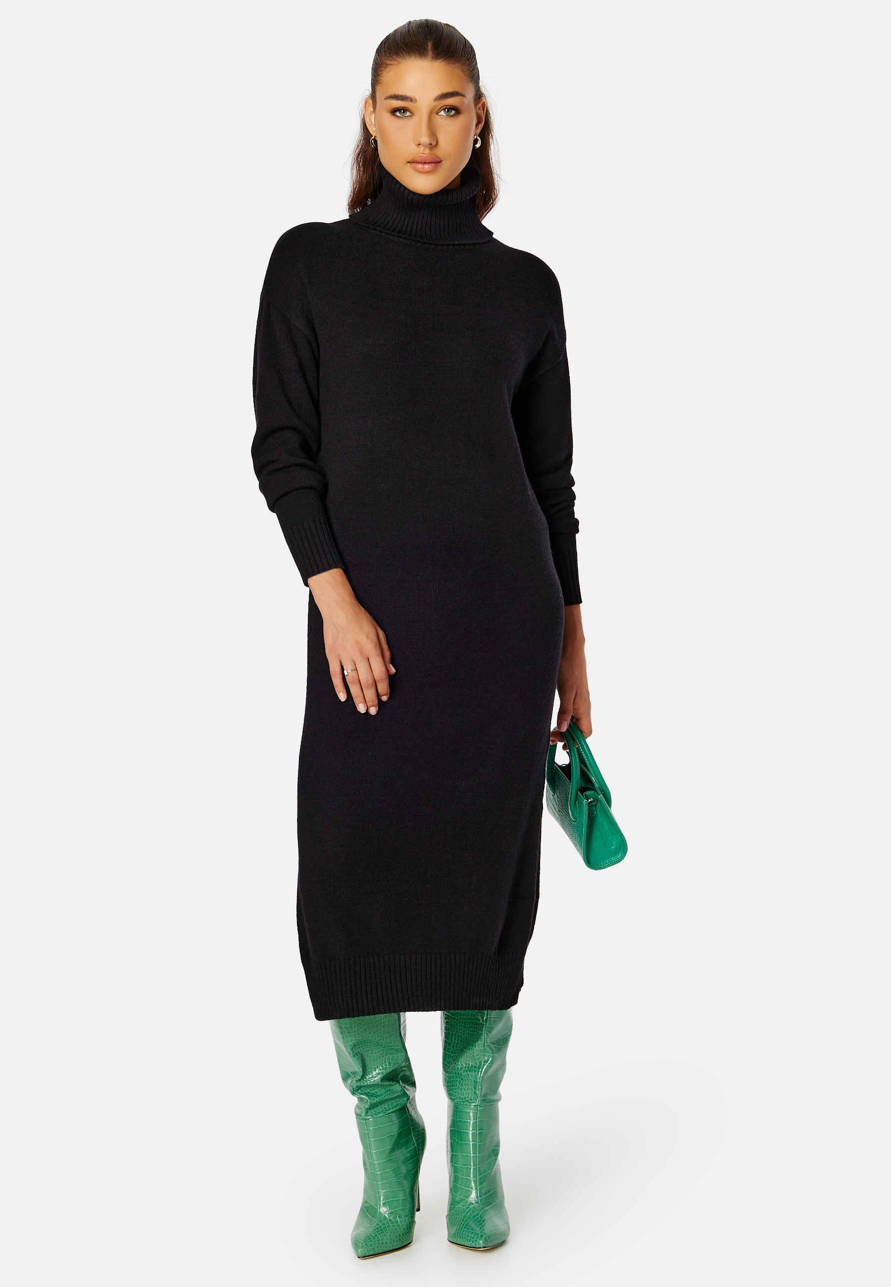 Rill Roll Neck L/S Midi Dress