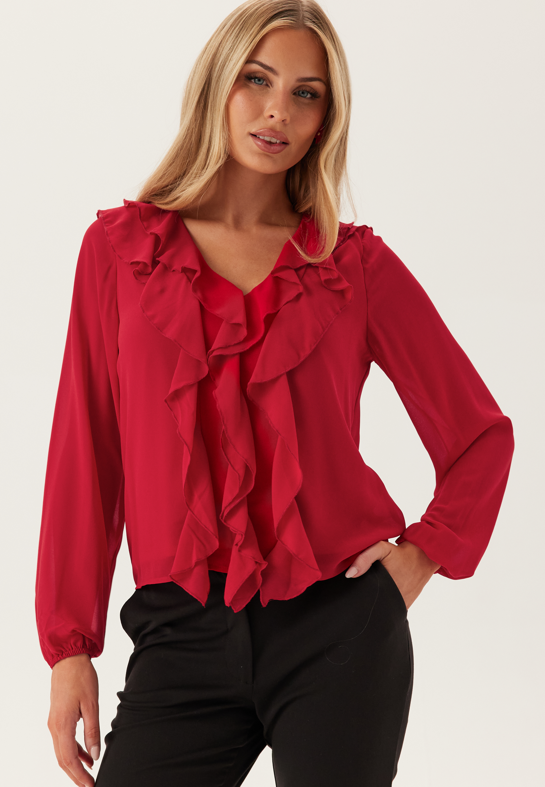 Viane L/S V-NECK FRILL TOP V-N 4