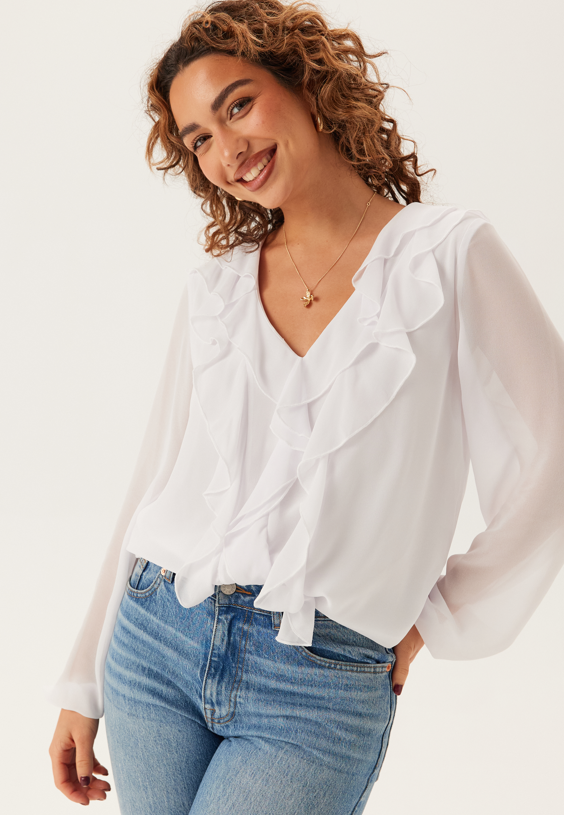 Viane L/S V-NECK FRILL TOP V-N 5