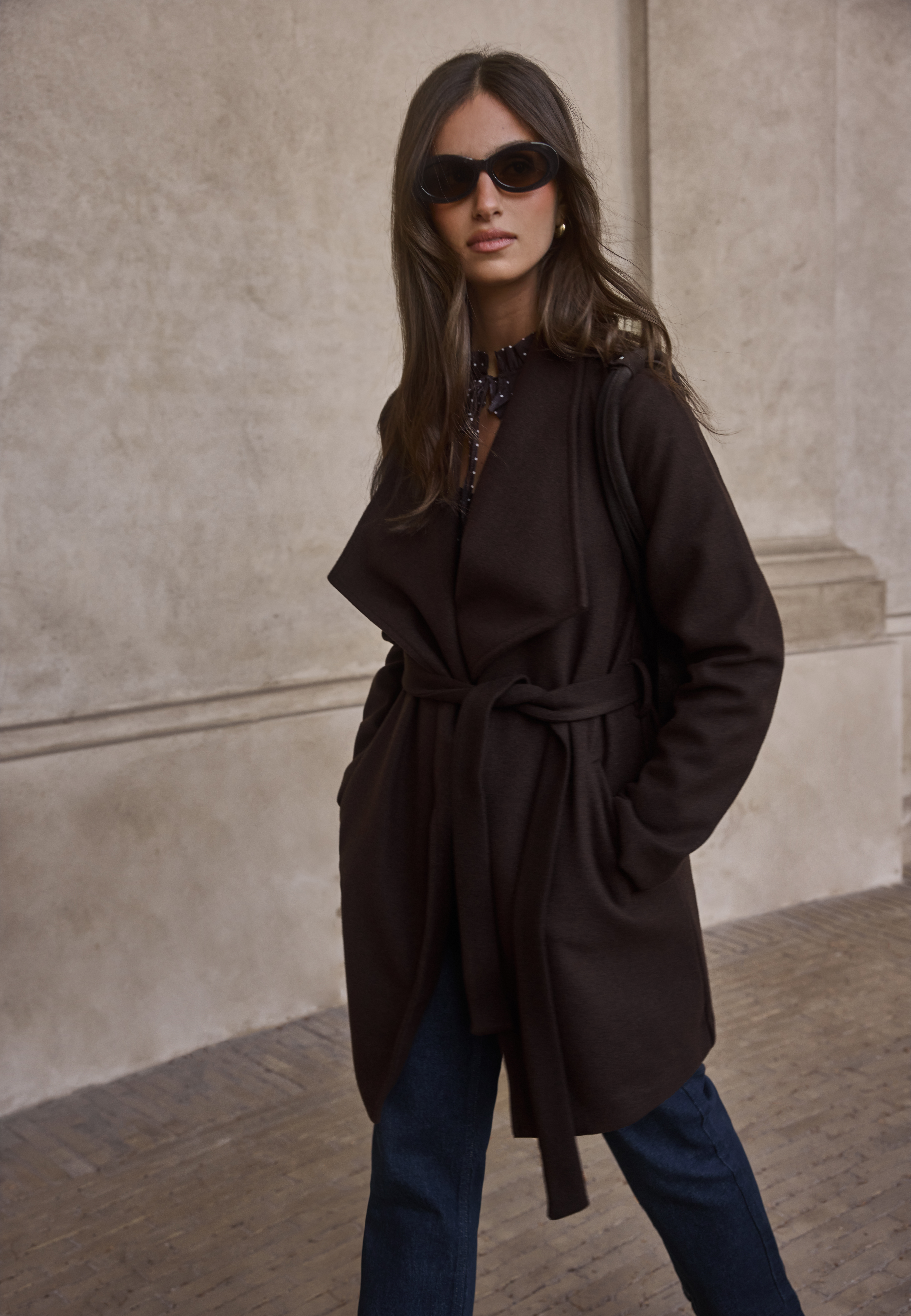 Vicooley Collar Belt Coat