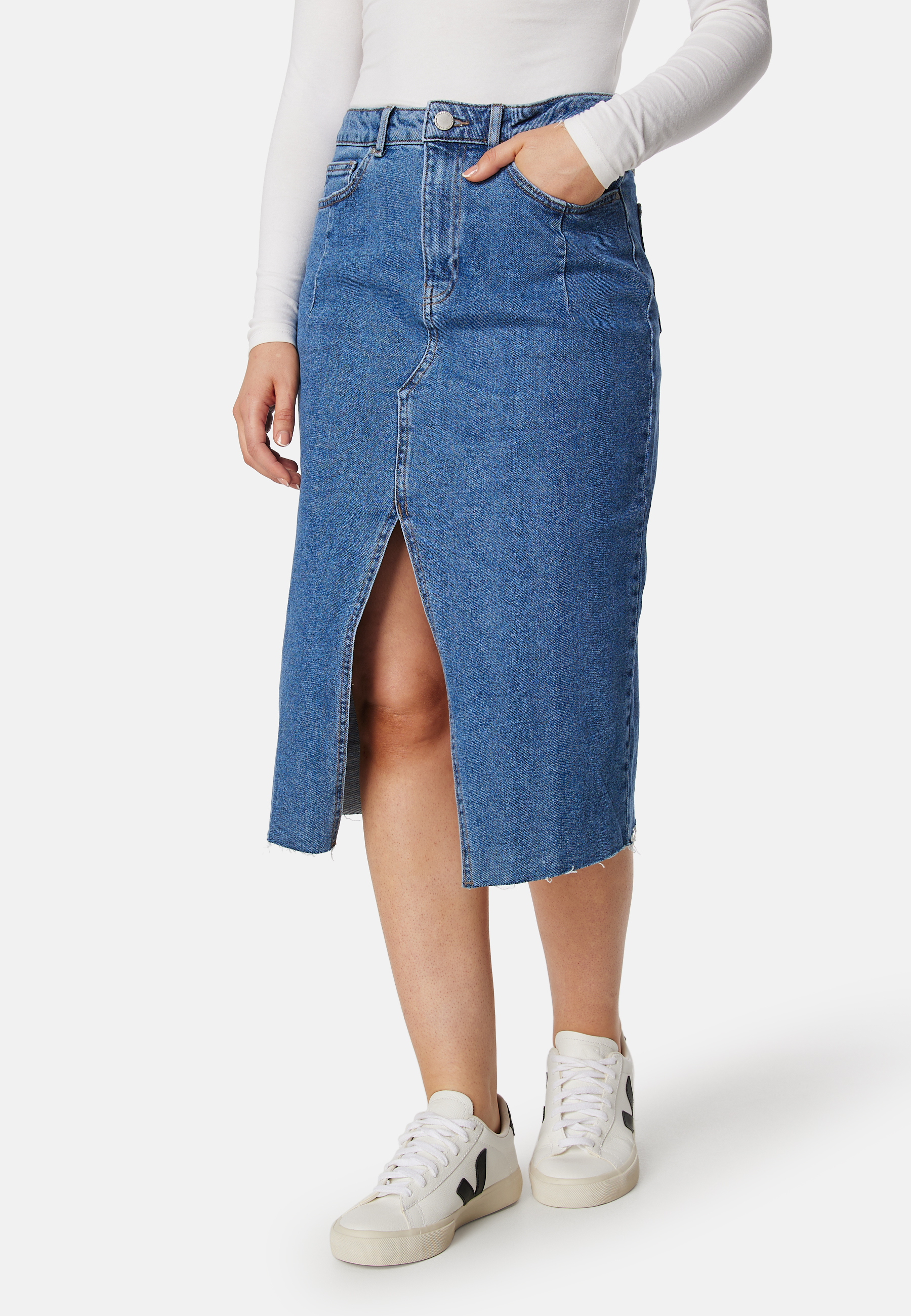 Visol RW Midi Slit Denim Skirt